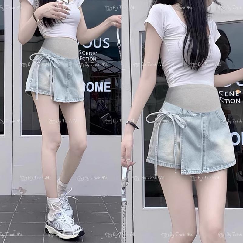   40-80kg  Quần Giả Váy Bầu Chất Bò Mềm Hàng QC Cao Cấp - Có Chun Chỉnh Eo Co Giãn Tốt 