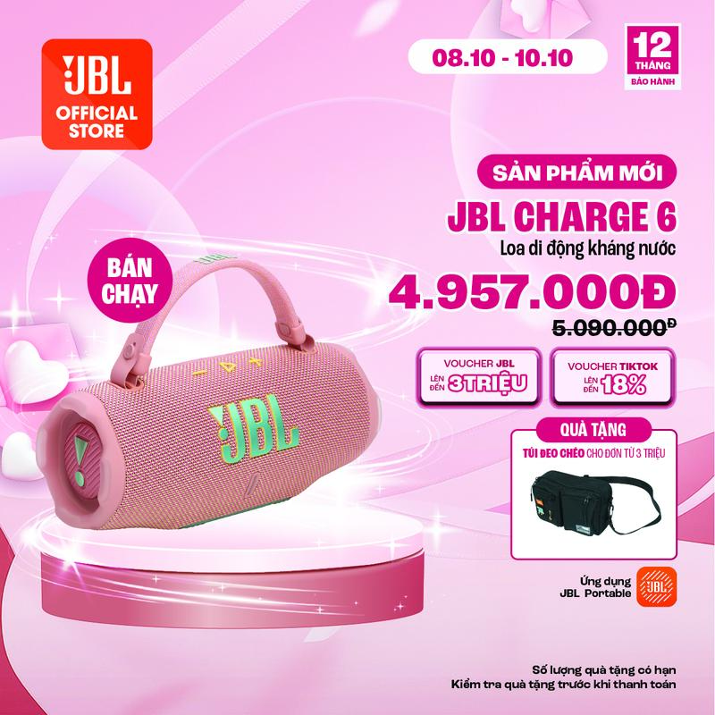 Loa di động chống nước JBL CHARGE 6 | Pin sạc dự phòng 24 giờ | Sạc nhanh 10 phút | Bluetooth 5.4| Auracast Kết nối đa loa | Âm thanh Pro Sound AI Boost | Chống bụi và nước IP68 - Hàng Chính Hãng