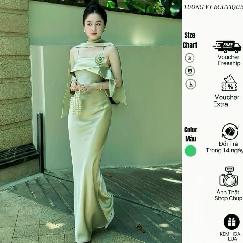    KÈM TAG CÀI & DÂY CHOÀNG   Đầm Xinh  Cưới Chất PHI XƯỚC Rớt Vai Dáng Dài   VAI ĐIỀU CHỈNH   Màu Xanh Bơ Nhạt Ánh Nhũ Phong Cách Sang Trọng Gợi Cảm Dành Cho Nữ - TUONGVY07 
