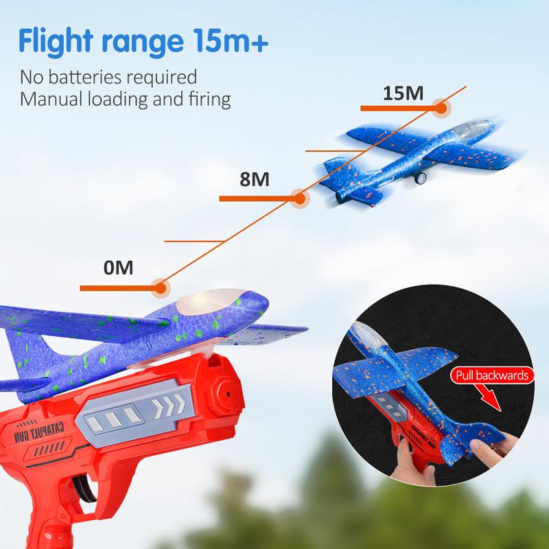 IDOON Airplane Launcher Catapult Plane Toy Funny Mainan Pelancar Kapal Terbang Aeroplane Toys Kids Gun Shooting Game Baby Aircraft Gunner Outdoor Toys