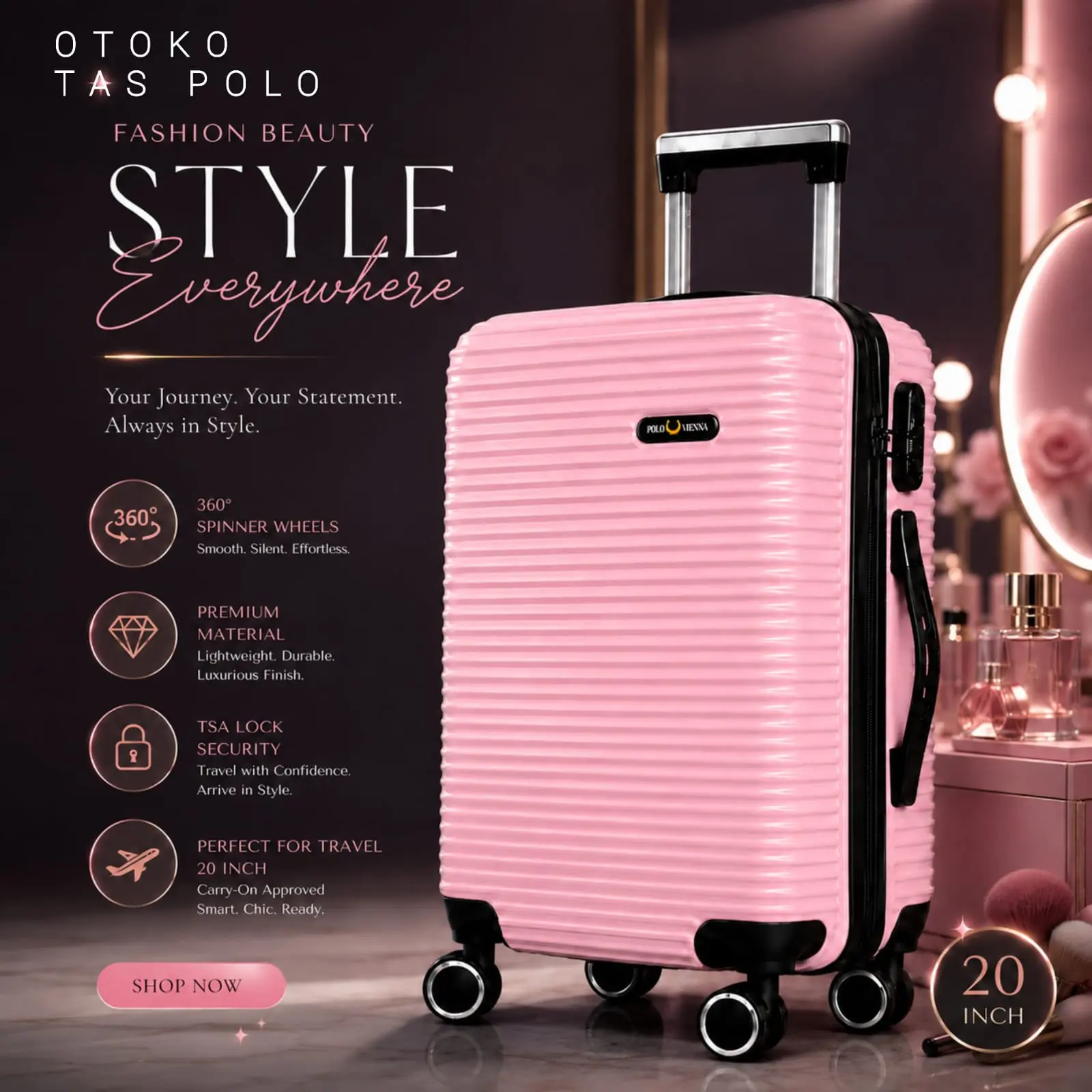 Premium Set Koper Travel 2in1 Multifungsi Hardcase PC 20-26 Inch Tahan ...