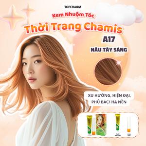 Kem nhuộm tóc Nâu Tây Sáng A17 hiện đại TOPCHARM 30 màu, lên màu nhanh chuẩn, dưỡng tóc bóng mềm (kèm oxy, bao tay, lược) Nhuộm Tóc Đổi Màu Tóc Nữ