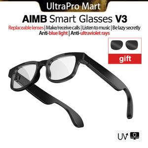 The latest smart glasses V3, interchangeable lenses (clear & tinted) , answering calls,remote control photography, music switching and pausing,voice assistant,compatible with Android and iOS, 2025 Wearable