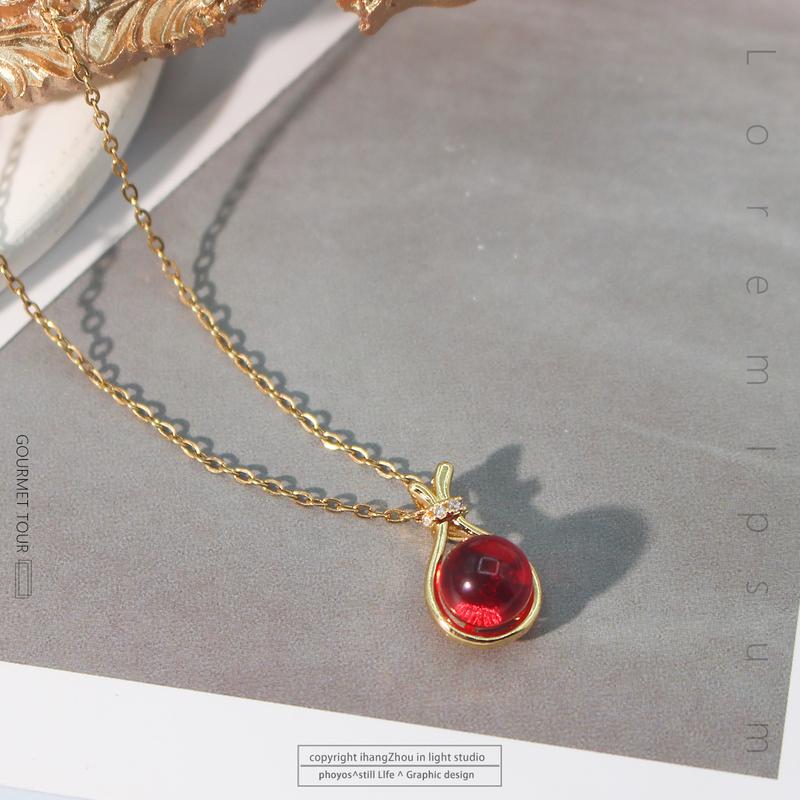 Product Introduction of New Chinese style lucky bag red bead necklace light luxury niche pendant collarbone chain new palace simple versatile necklace 1