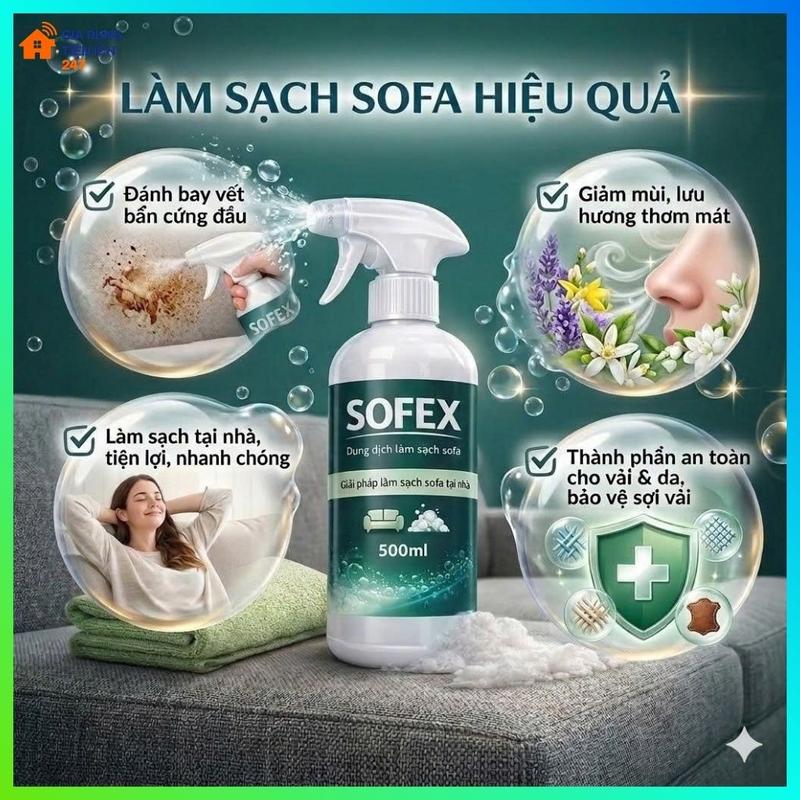 Xịt Vệ Sinh Sofa SOFEX 500ml – Làm Sạch Sofa Vải, Sofa Da, Ghế Nỉ, Thảm, Nội…