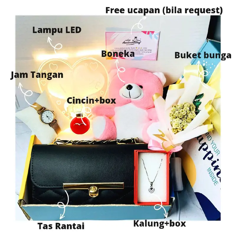 (kado ulang tahun tas cewek) hampers anniversary kado valentine free ucapan 1