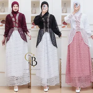 Wiza Dress Set Iner Outer Dan Rok Brukat Rok Tutu  Camelbusana Gamis Muslim Wanita lebaran Pesta Kondangan Brokat