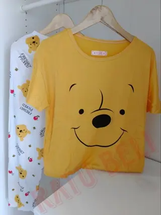 Piyama Baju Tidur Wanita Model Kaos Lengan Pendek dan Celana Panjang dengan Motif Kartun Lucu - Bahan Lembut -T010 1