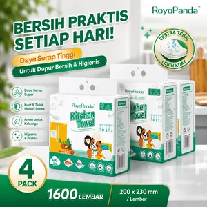 [Super Live 4 PCS] RoyoPanda Tisu Dapur Gantung Supplies 400 Lembar per Bungkus Kertas Serap Minyak Berkualitas Penyerapan Minyak & Air Ramah Lingkungan Serbet Dapur Termasuk Gantungan Gratis Tisu Gulung