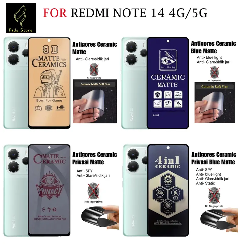 Tempered Glass Ceramic Privasi Anti SPY / Ceramic Matte Anti Glare/ Ceramic Blue Anti Radiasi For Redmi Note 14 4G / Redmi Note 14 5G 0