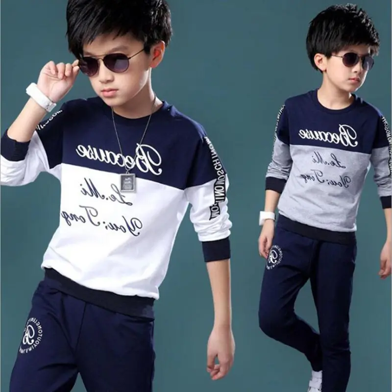 6-12 years old children's clothing sets spring kids sportswear long sleeve T-shirt pants