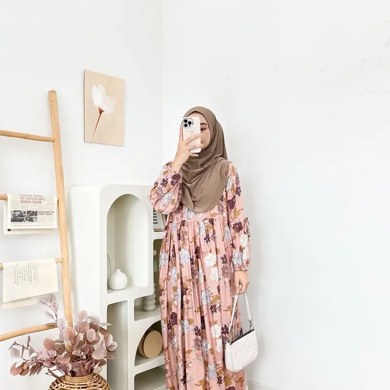 Aurel Dress Pita Model Lengan Balon Bahan Rayon Diamond Busana Muslim Wanita Motif 4