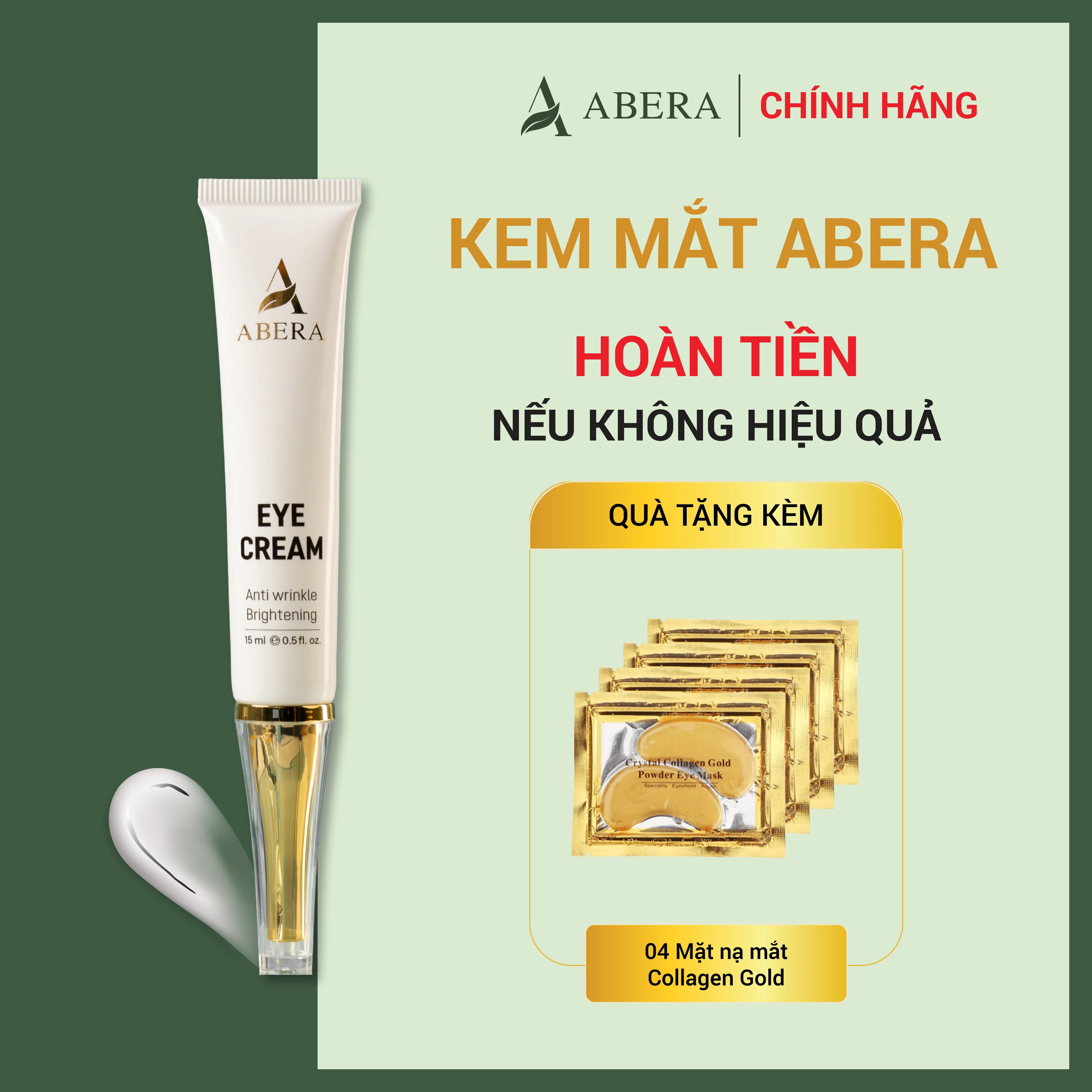 Kem Mắt Abera - Tặng 4 Mặt Nạ Dưỡng Mắt Collagen Gold | Kem Mắt Abera Giúp Hỗ Trợ Cải Thiện Quầng Thâm Mắt Và Nếp Nhăn Mắt
