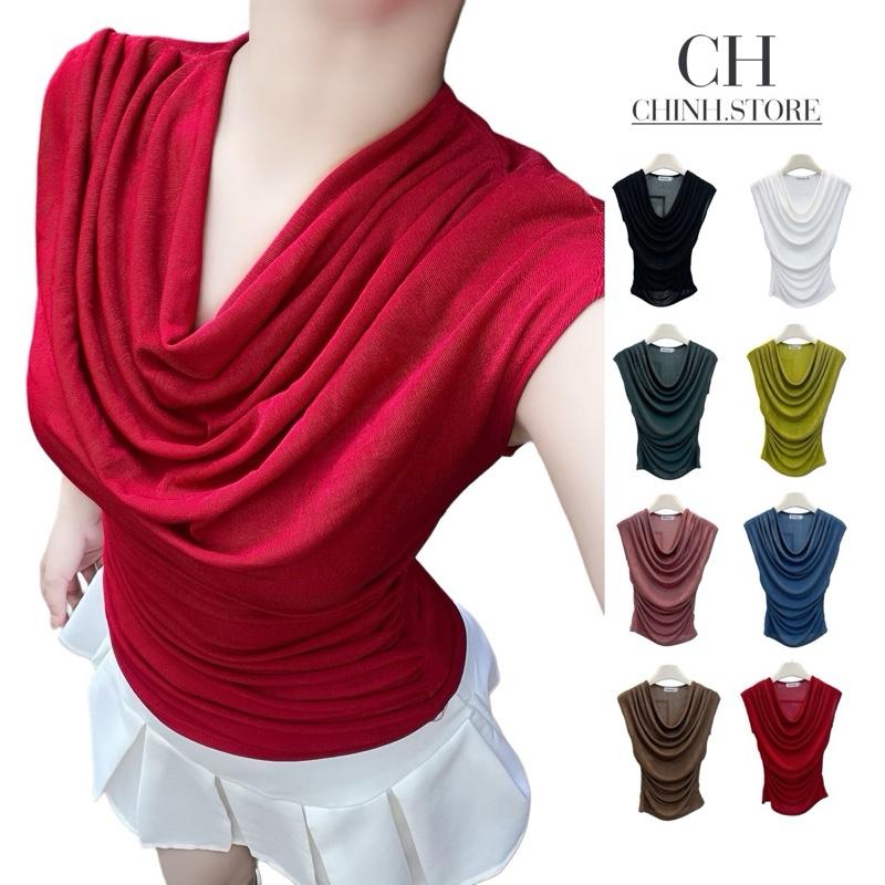 A66- Áo cổ đỗ Nữ chất thun nhũ tay hến phom ôm nhún eo Bigsize nhiều màu sắc