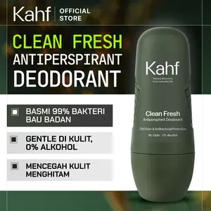 Kahf Clean Fresh Antiperspirant Deodorant Roll On 45 ml - Freshness All Day, 0% Alcohol, Easy Application - Deodoran Pria Memberikan Perlindungan Ekstra Anti Bakteri, Kering Sepanjang Hari -Deo Daily Use Anti Iritasi, Bebas Bau, Tahan Keringat, Wangi