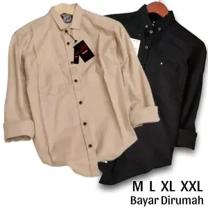Baju Kemeja Polos Coksu Hitam Pria Lengan Panjang SlimFit Bahan Katun Premium Size M L XL XXL XXXL