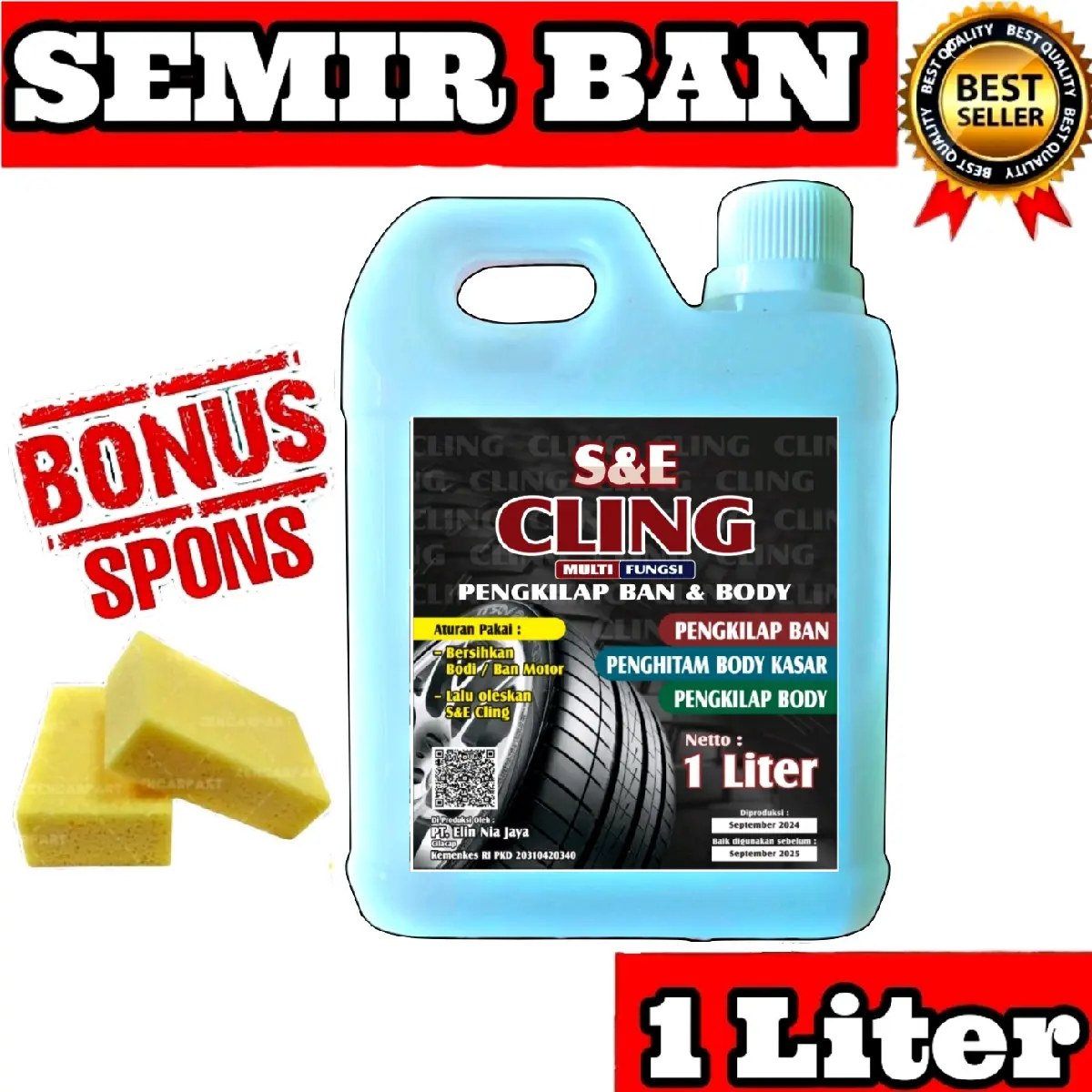 Semir Ban Mobil/Motor S&E Cling 1000 ml - Pengkilap Penghitam Body Kendaraan, Hitam Mengkilap dan Wet Look - Car