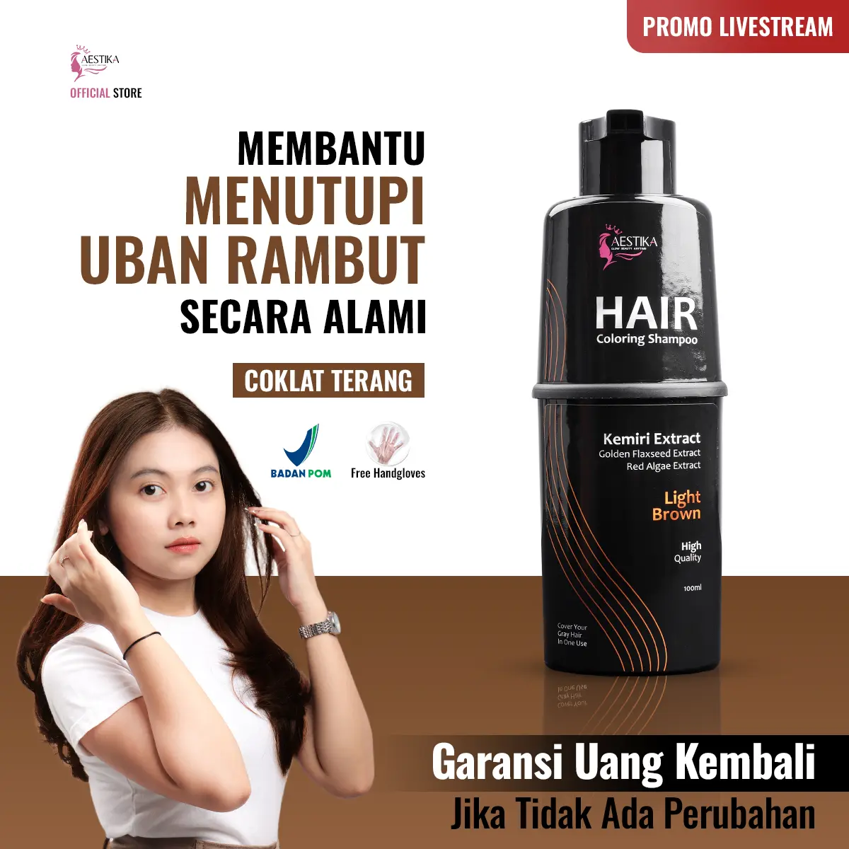 [Promo Live] Aestika Light Brown Hair Coloring Shampoo 1 Pcs - Pewarna Rambut Beruban Kering Red Extract