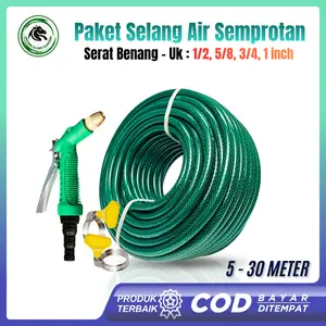 SSBO Paket Semprotan Selang Air Hijau 1/2 5/8 3/4 Inch 5-30 Meter Anti Lumut Cuci Kendaraan & Tanaman Fleksibel & Anti Kusut Kompatibel dengan Berbagai Keran Selangairsemprot SelangSerbaguna