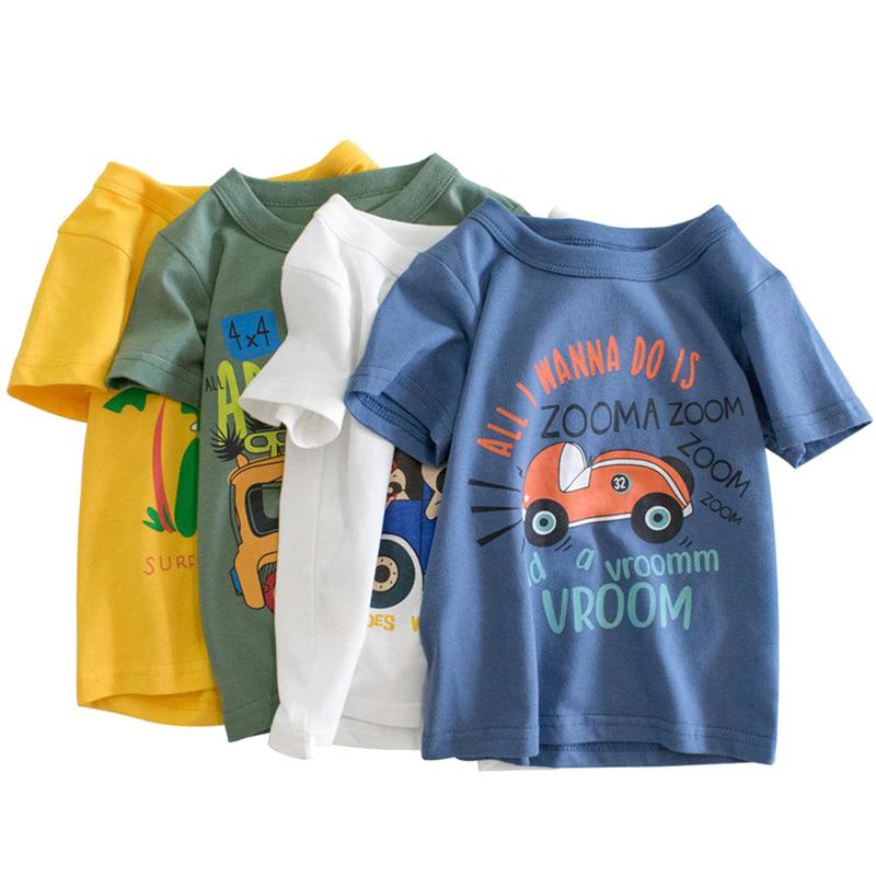 Áo Thun Xe Tải Jeep Cho Bé Trai, Áo Ngắn Tay Cho Trẻ Em Quần Áo Bé Trai, Khâu Cotton, Cây Dừa, Áo Thun Thời Trang