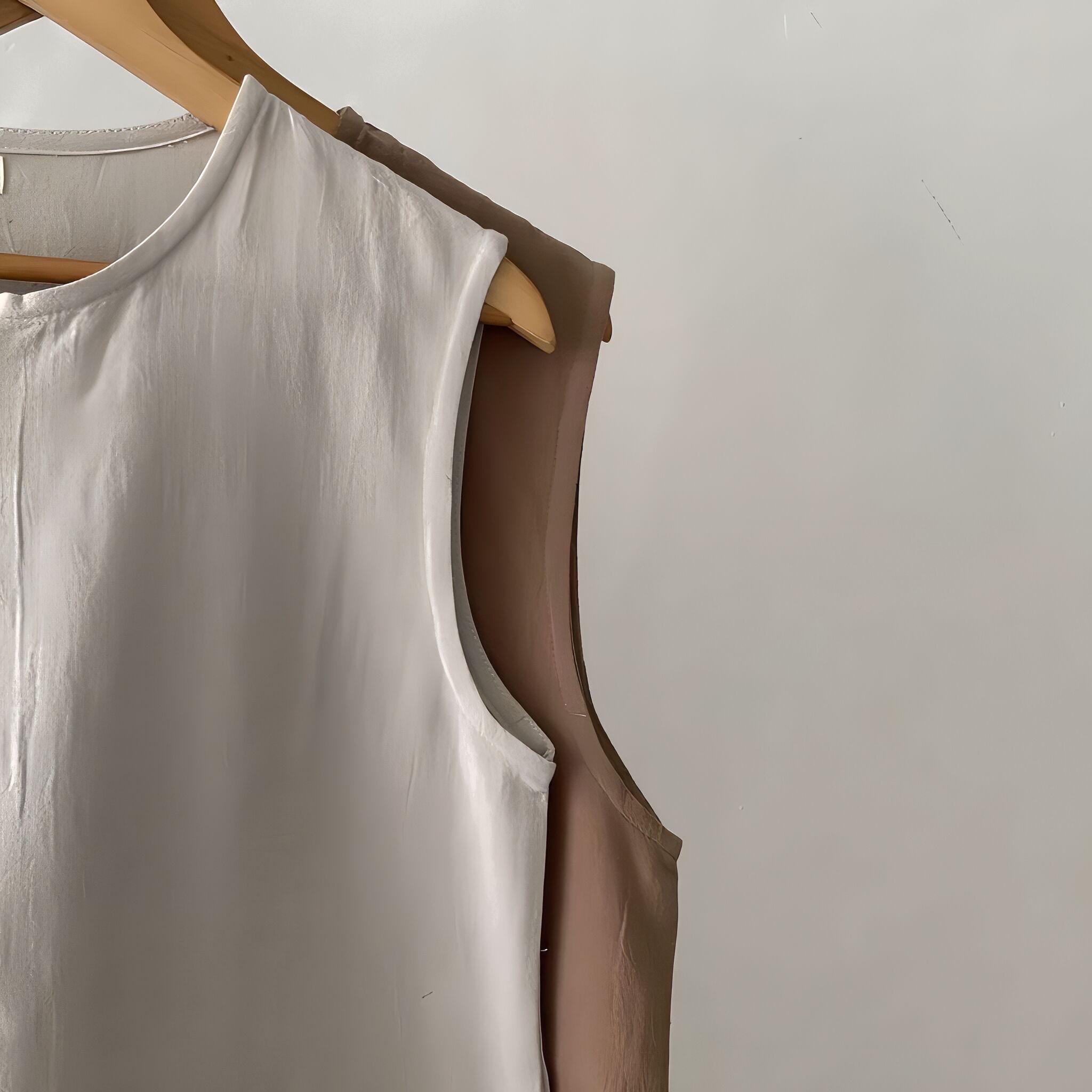 Iner Dress Panjang Simpel Singlet Rayon Twill / Gamis Santai Tanpa Lengan Resleting Depan