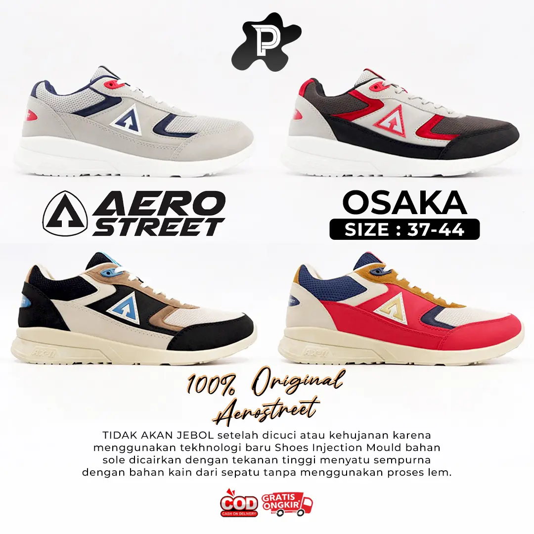 Aerostreet 37-44 Osaka Abu Navy / Abu Merah / Krem Biru Hitam / Krem Merah Navy - Sepatu Sneakers Casual Sport Pria Wanita Aerostreet Shoes