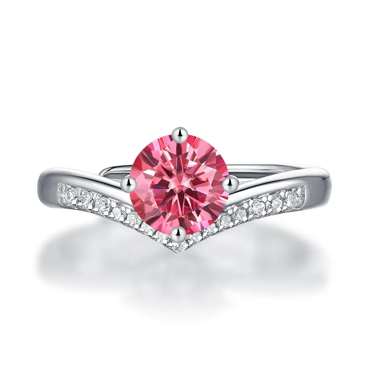Princess Crown 1.0 Carat Pink Moissanite 925S Silver Ring