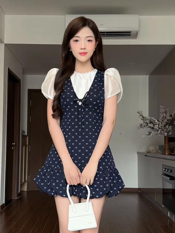 ZAMY SHOP - Váy TK họa tiết giả set chân bồng váy xinh nhẹ nhàng, váy dịu dàng nàng thơ, váy đi làm, đi chơi xinh