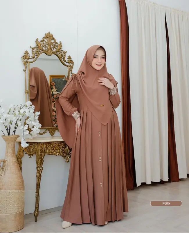 GAMIS CRINGKLE AIRFLOW PREMIUM SET HIJAB ANTEM FASHION MUSLIM ELEGAN TERBARU MOTIF RENDA SULTAN BAJU MENYUSUI BUSUI FRENDLY GAMIS ELEGAN BAJU TERLARIS Kancing Rempel Casual 6