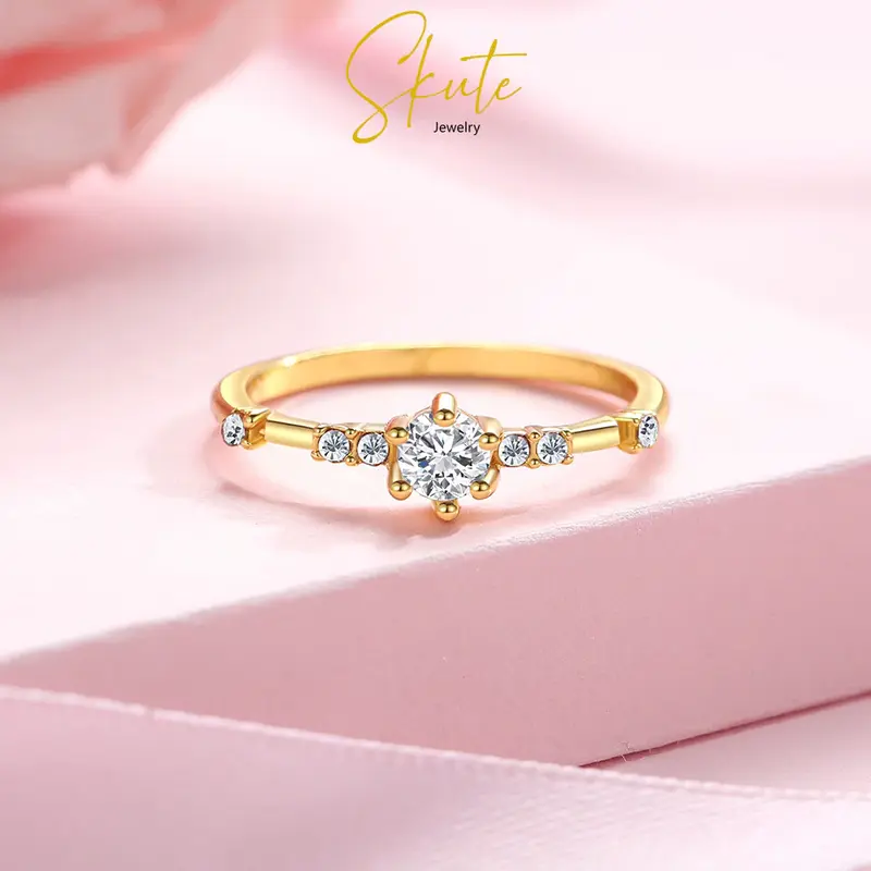 Cincin Berlian Kristal Zircon Sederhana Penuh Berlian Rings 0