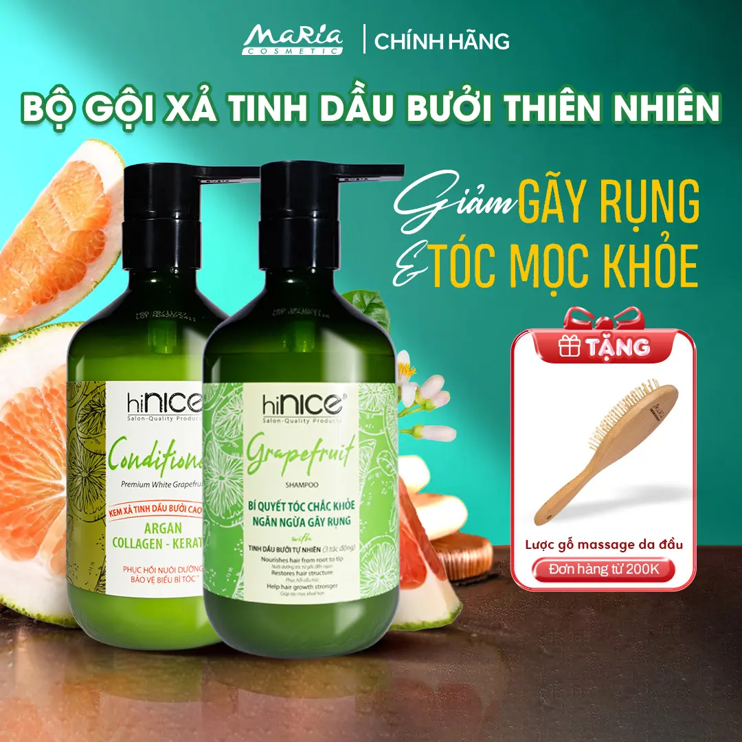 Bộ Dầu Gội Kem Xả Tinh Dầu Bưởi Thiên Nhiên hiNICE Grapefruit Dành Cho Tóc Gãy Rụng