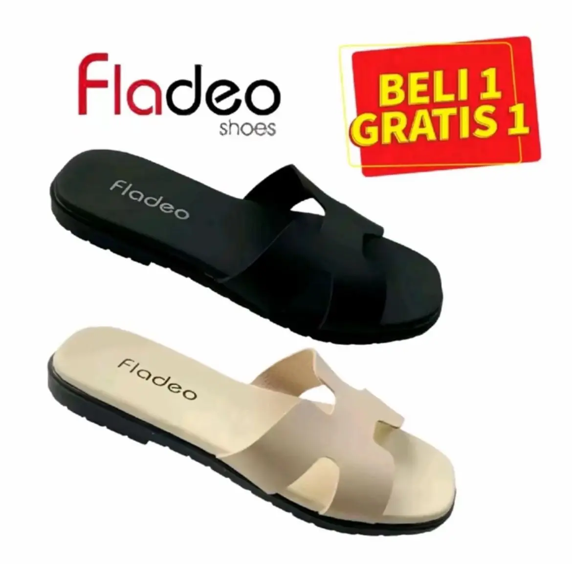 Sandal Wanita Fladeo / Sandal Slop Jepit Wanita Viral Kekinian Hitam Sendal Cewek Coklat - Beli 1 Gratis 1
