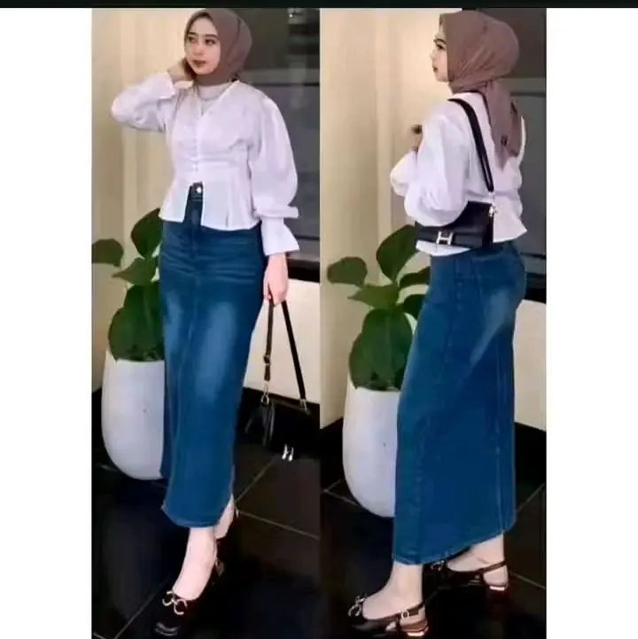[LBOSS] Rok Jeans Cessa wanita belah depan bahan street jeans 12OZ Panjang 1