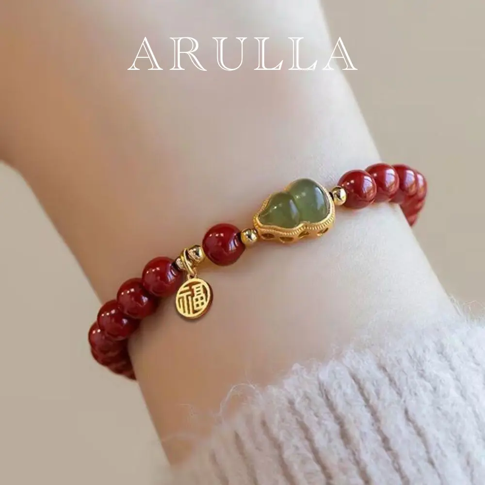 Vòng Tay Hạt Chu Sa Mặt Dây Chuyền Quả Bầu, Arulla Ping An, Mang Lại Giàu Có Và May Mắn, Vòng Tay Quyến Rũ May Mắn Cho Phụ Nữ, Phụ Kiện Trang Sức