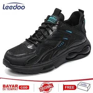 Leedoo Sepatu Running Pria Sepatu Lari Sneakers Cowok Outdoor Kulit Shoes Hitam Antiselip Sepatu Sekolah Siswa MR718