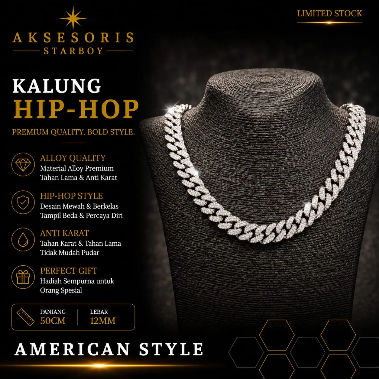 KALUNG BERLIAN STARBOY RAPPER - Silver Premium, Gaya American