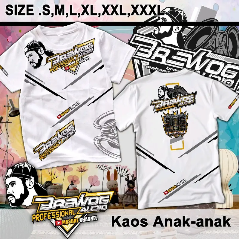 T-shirt / Kaos Distro Anak-anak Brewog Audio A6 BISA CUSTOM NAMA Laki-laki dan Perempuan Terlaris Viral Size S,M,L,XL,XXL,XXXL 1