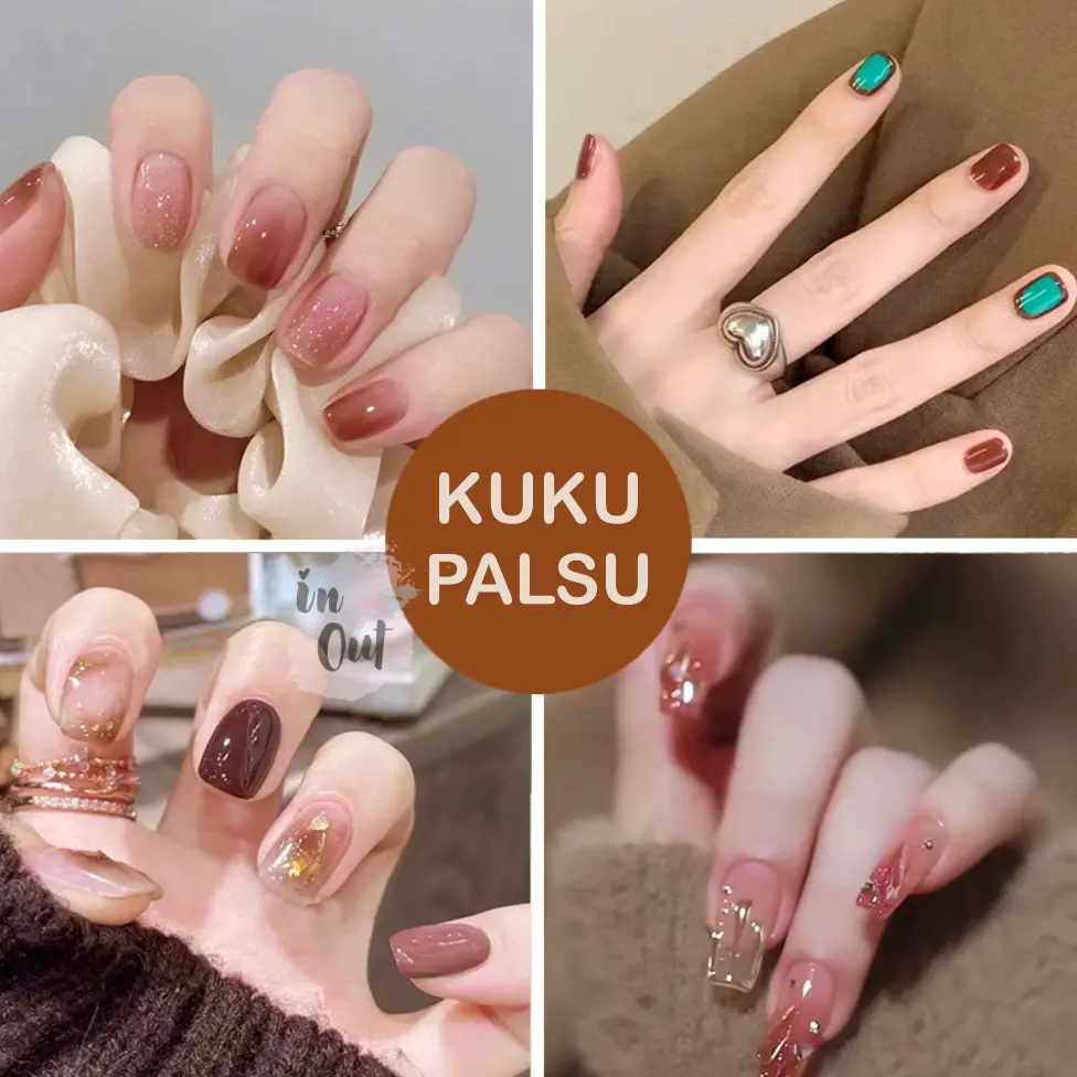 FAKE NAILS 24PCS FREE GLUE / Kuku Palsu polos Karekter gambar lucu diamond fake nails /wedding nails pengantin Manicure KU040