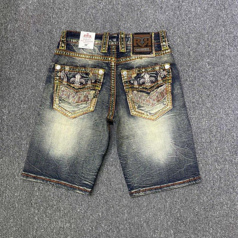  Quần short jean nam  màu xanh rêu  túi thêu đắp da phối chỉ màu 