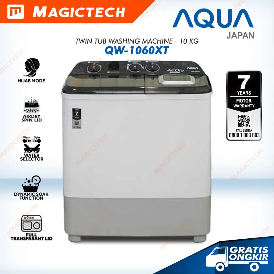 MESIN CUCI AQUA 10 KG QW-1060XT / QW-1060 2 TABUNG MANUAL - HIJAB MODE BATAM ONLY