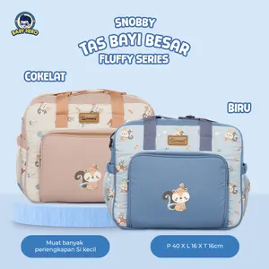 Snobby Tas Perlengkapan Bayi Ukuran Besar Saku Print Fluffy Series Coklat & Biru Muat Banyak Perlengkapan Si Kecil P 40 X L 16 X T 16cm