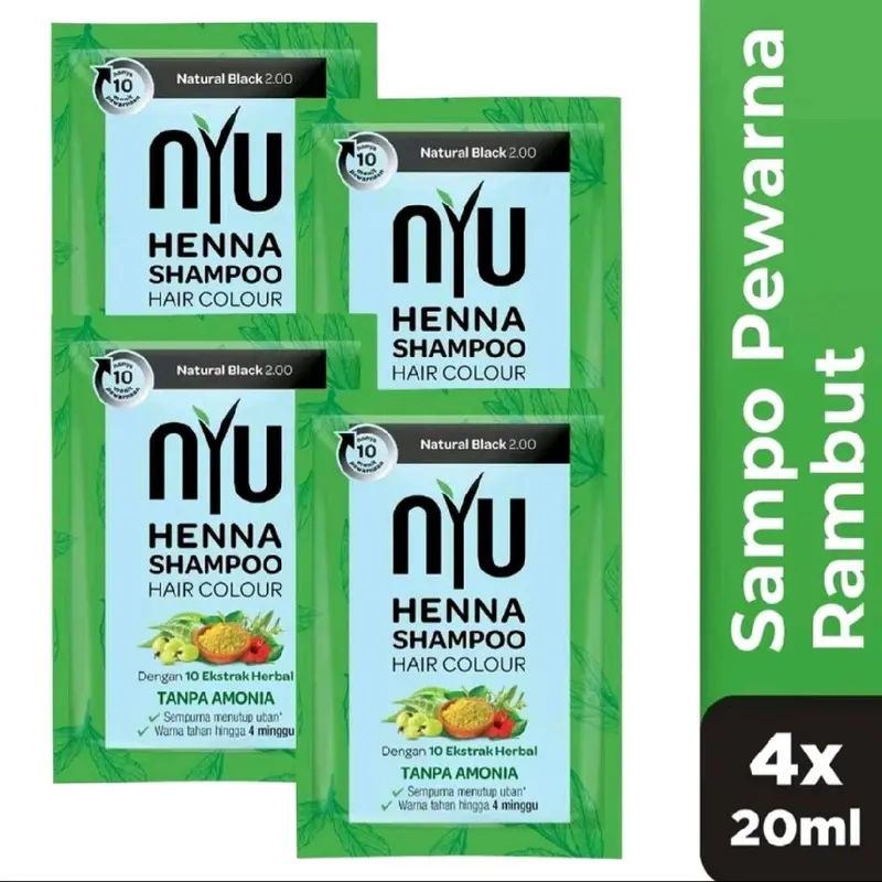 NYU Henna Shampoo Pewarna Rambut Sachet 20ml (Isi 4pcs/1 Box) - Cat Kering 2