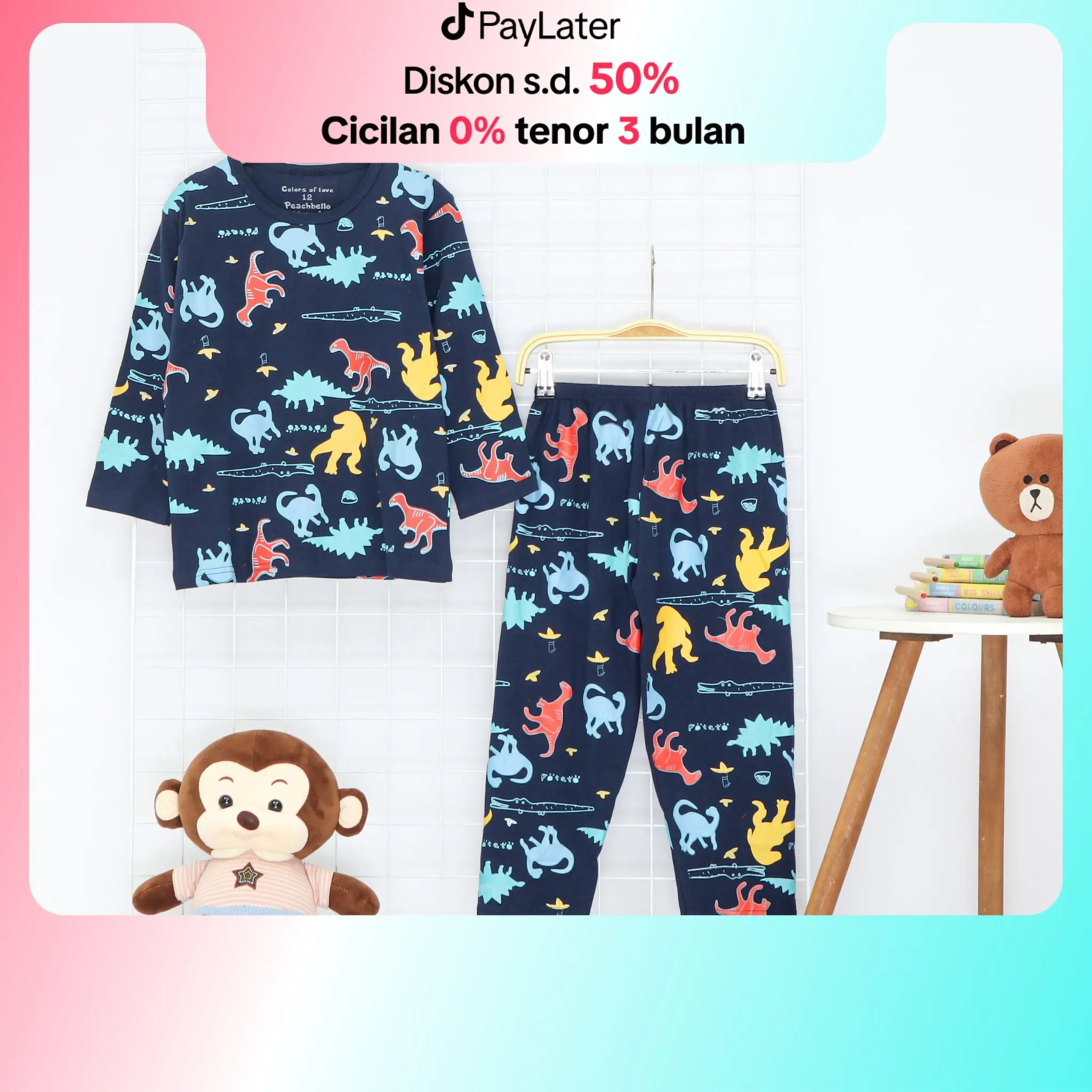 Peachbello Dino Potato Pakaian Tidur Anak Laki-Laki Fashion Piyama