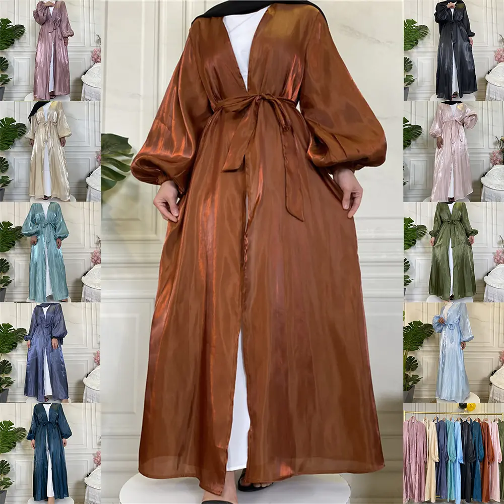 1926# Shiny Silk Long Sleeve open abaya