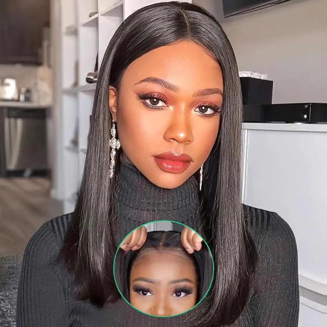 Bob Wig Human Hair Glueless Wigs Pre Plucked Pre Cut 4x4 HD Lace Front Glueless Wigs Human Hair 150% Density Short Straight Bob Wig for Black Women 16 inch