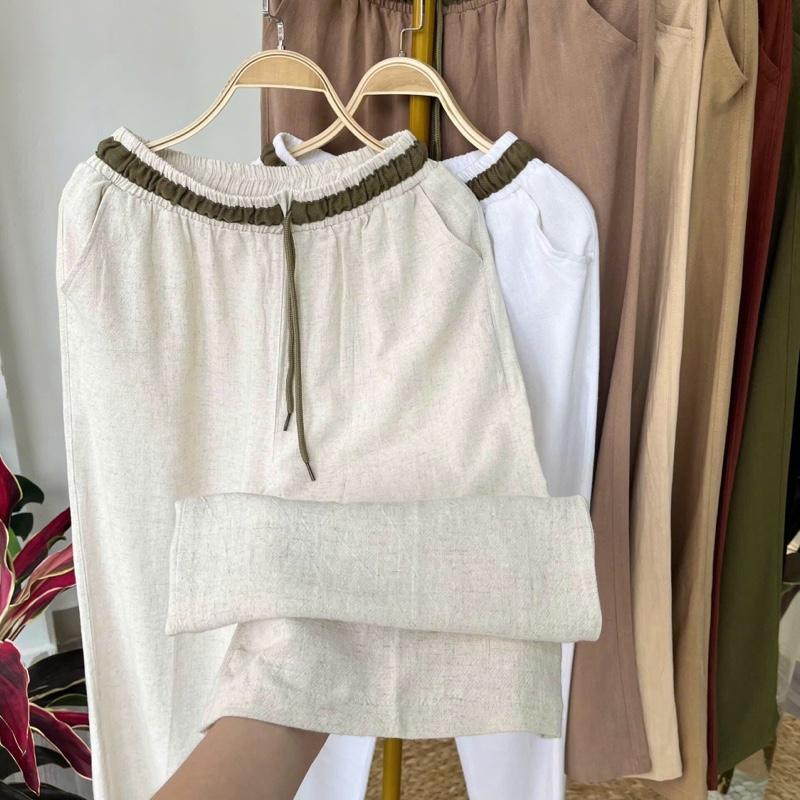  QUẦN SUÔNG NỮ VẢI LINEN BAMBO THIẾT KẾ DÂY RÚT PHỐI MÀU NGẪU NHIÊN - VẢI LINEN BAMBO ĐÃ QUA XỬ LÝ 