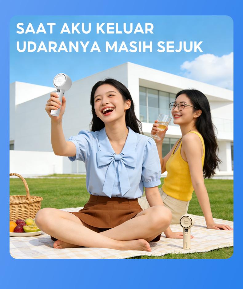 JISJIA Kipas Angin Mini A2 5-Speed 1200mAh LED Display Baterai Lithium USB Type-C Portabel Ringan untuk Tangan dan Desktop