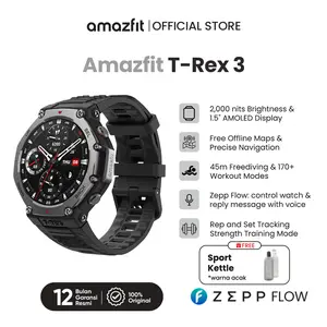 Amazfit Official T-Rex 3 48mm Smartwatch 1.5" AMOLED Screen GPS SpO2 10 ATM Waterproof Jam Tangan Digital With 170+ Sports Modes Kapasitas baterai besar 700mAh