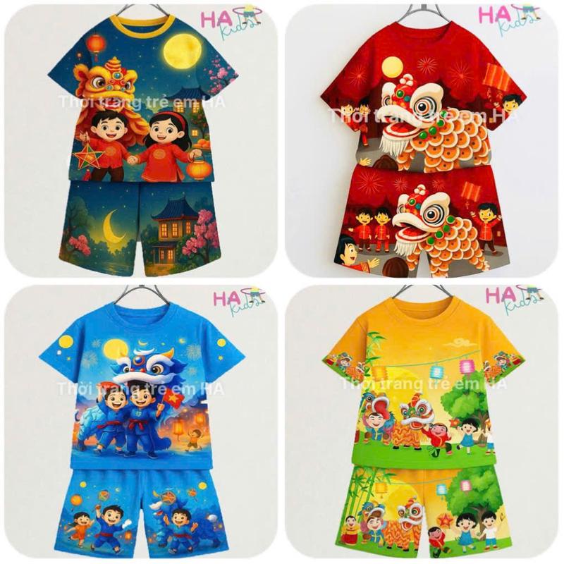Bộ cộc mặc dịp Tết Trung Thu, Tết Nguyên Đán cho bé trai bé gái chất thun lạnh size 10-55kg (có bán lẻ 1 bộ)