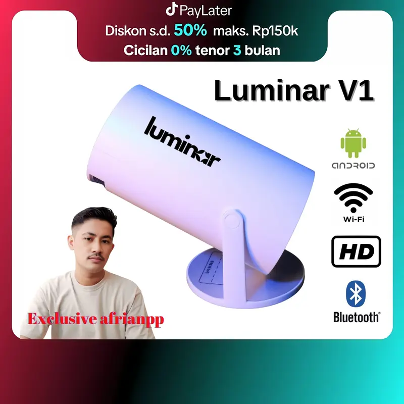 Exclusive Afrianpp X Luminar V1 Proyektor Android Smart Projector Murah Bagus LCD Bioskop Mini 0